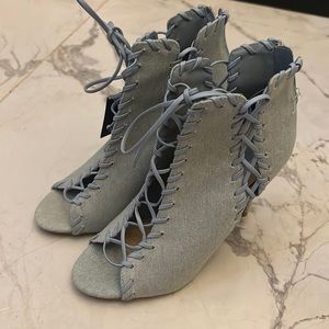 Light denim heels new never worn with tags